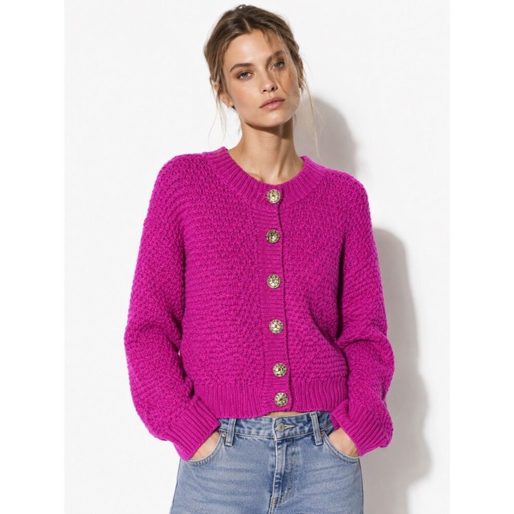 Vintage Casual Corner Womens Pink Knit Cardigan Sweater Medium Cottagecore Retro